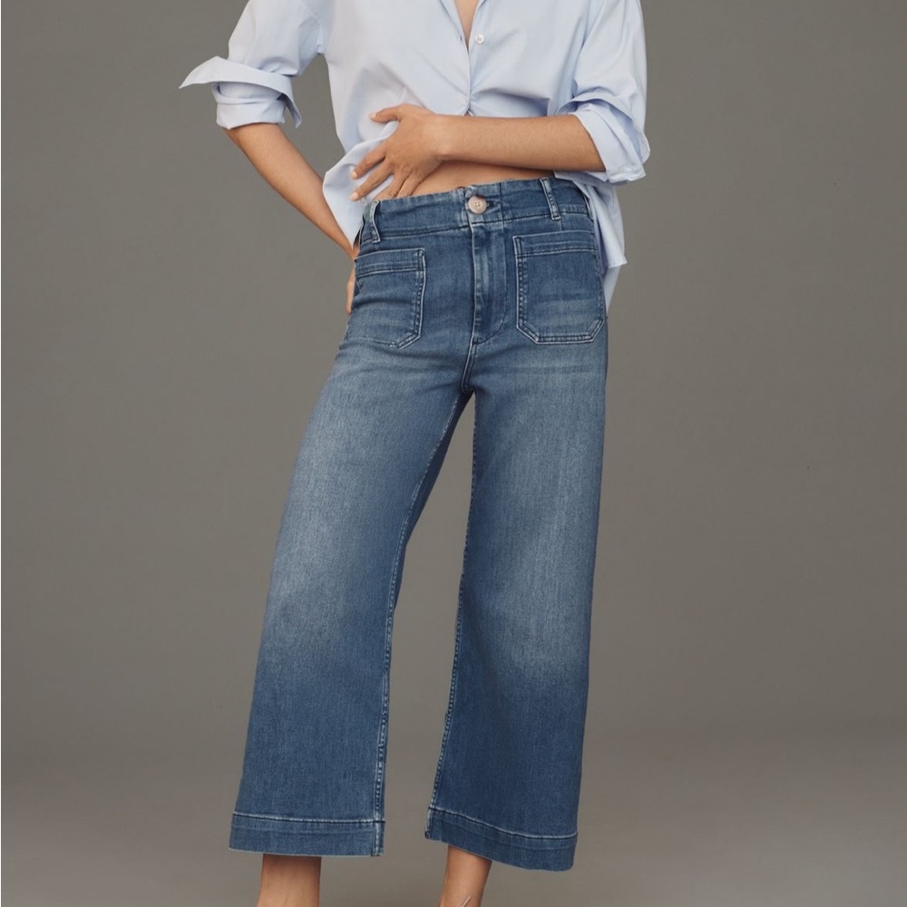 Maeve Blue Wide-Leg Cropped Jeans